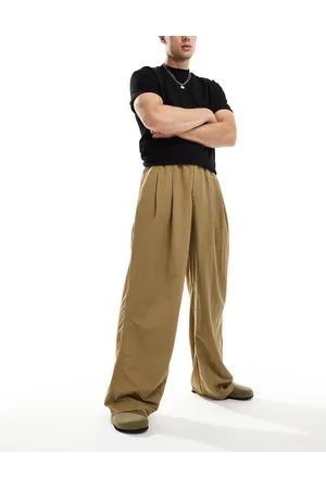 ASOS – Weite Oversize-Chinohose in Khaki mit Bundfalten