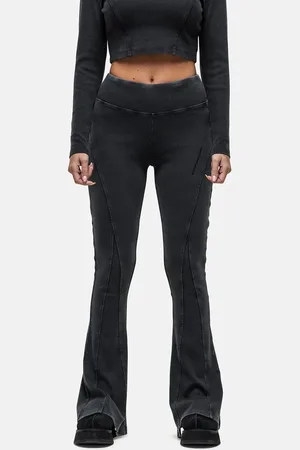 Good For Nothing – Gerippte Leggings in sonnenverblasster schwarzer Waschung mit Ziernähten