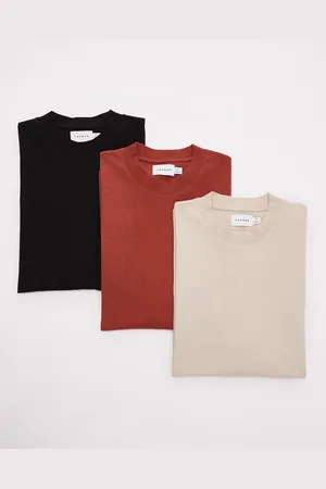 Topman – 3er-Pack Oversize-T-Shirts in Schwarz, Stone und Burgunderrot