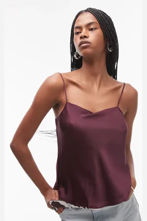MANGO – Camisole-Top aus Satin in Burgunderrot
