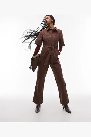 Topshop – Kurzärmliger Jumpsuit in Bronze