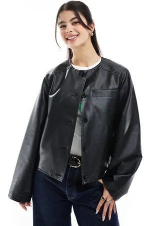 ASOS – Schlichte, kragenlose Jacke in mit Leder-Optik