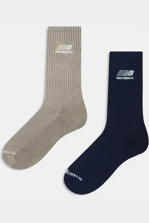 New Balance – 2er-Pack gerippte Crew-Socken in Marineblau und Hellbraun