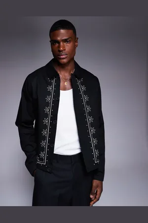 ASOS – Schwarze Harringtonjacke mit Stickerei