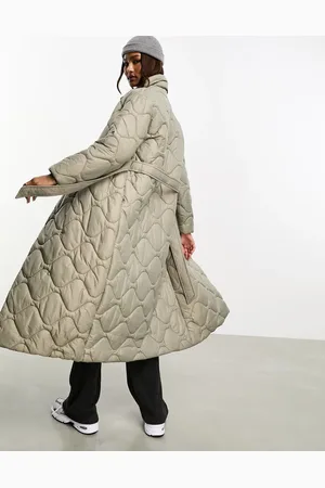 VERO MODA – Hochgeschlossener, gesteppter Maxi-Puffermantel in Steinbeige