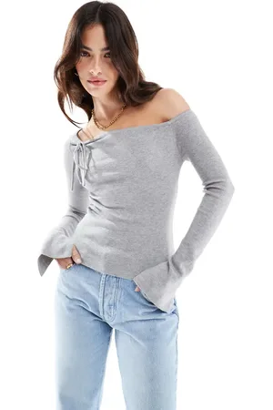 Cotton On Cotton On – Everfine – Langärmliger Strickpullover in meliert mit asymmetrischem Ausschnitt