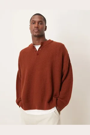 ASOS – Kastiger Pullover in Rostrot mit Henley-Kragen und extremer Oversize-Passform