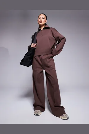 ASOS – Interlock-Jogginghose in Schokobraun mit weitem Bein, Kombiteil