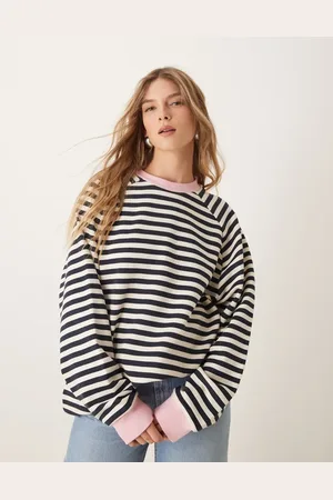 ASOS – Langärmliges, geripptes Oversize-Sweatshirt in Rosa