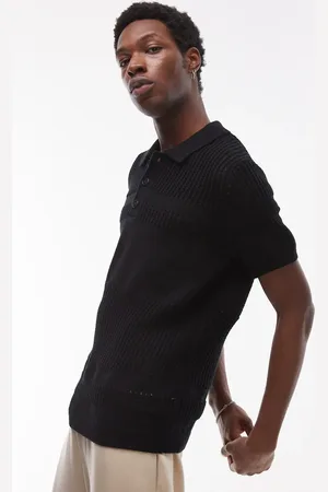 Topman – Polohemd aus Häkelstrick in mit Gittermuster