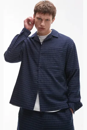 Topman – Langärmliges, mittelschweres Hemd in Blau kariert