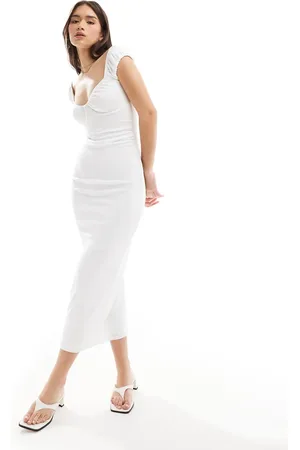Bershka – Maxikleid im Milchmädchen-Design in Ecru