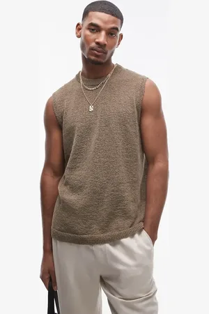 Topman – Lässig geschnittenes Tanktop aus Häkelstoff in Khaki mit Rundhalsausschnitt