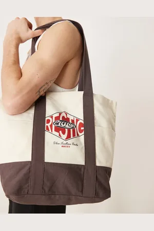 ASOS – Tragetasche in Ecru und Braun mit Grafikprint