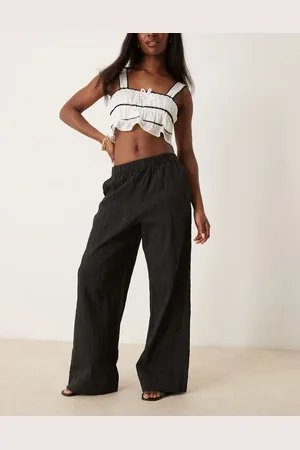 SELECTED Femme – Schwarze Hose mit strukturiertem Muster und lockerer Passform