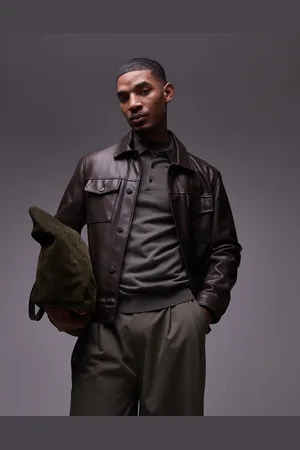 MANGO – Jacke aus Kunstleder in Dunkelbraun