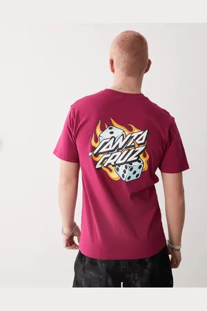 Santa Cruz – T-Shirt in Rot mit Flammen-Würfel-Print auf dem Rücken