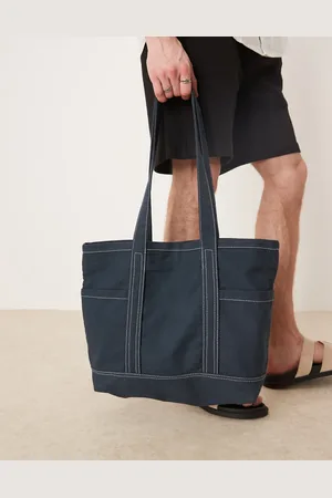 ASOS – Tragetasche aus Canvas in Marineblau mit Ziernähten