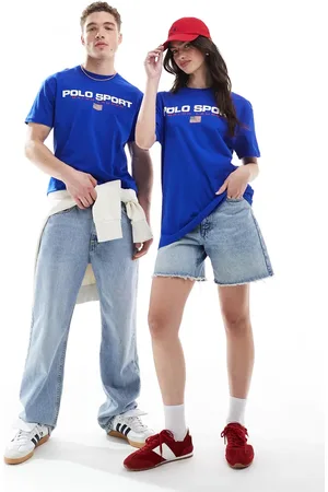 Ralph Lauren – Sport Capsule – Unisex-T-Shirt in Königsblau mit klassischem Oversize-Schnitt und großem Flaggen-Logo auf der Brust