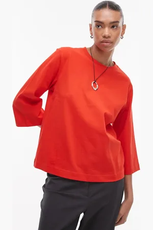 ARKET – Schweres T-Shirt in Rot mit Dreiviertelärmeln