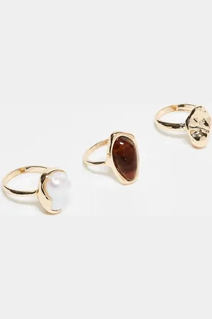 ASOS – 3er-Pack goldfarbene Ringe mit Kunstperlen und im geschmolzenem Design