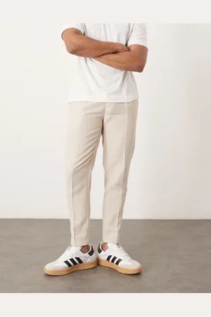 ASOS – Elegante, schmal zulaufende Wollmix-Hose in Steinbeige mit Bundfalten