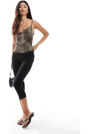 Stradivarius – Camisole-Oberteil mit Leopardenmuster mit Wasserfallausschnitt und Rückenausschnitt