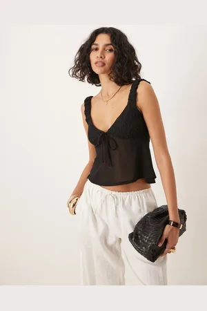 ASOS – Strukturiertes Camisole-Oberteil in Schwarz mit Netzstoff-Mix
