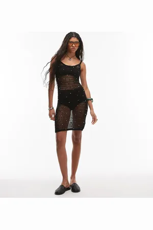 Topshop – Weitmaschiges Strick-Minikleid mit bunten Perlen