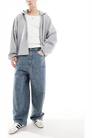 Pull&Bear – Superweite Jeans in Dunkelblau mit zweilagiger Kniepartie
