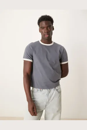 Abercrombie & Fitch – Knapp geschnittenes T-Shirt in verwaschenem mit Ringerrücken