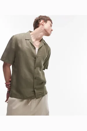 Topman – Kurzärmliges Hemd aus Leinenmix in Khaki