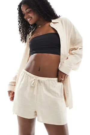 New Look – Shorts aus geflammter Baumwolle in Cremeweiß, Kombiteil