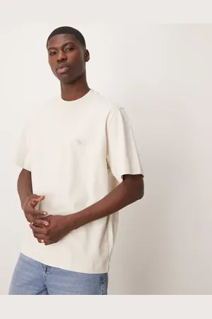 Abercrombie & Fitch – Hochwertiges, kurzärmliges T-Shirt in Wollweiß mit Markenlogo