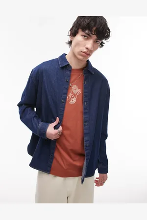 Topman – Langärmlige Hemdjacke aus gewaschenem Raw-Denim-Canvas