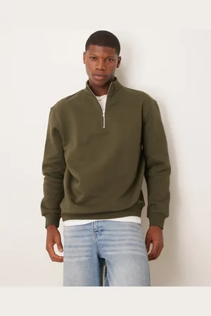 ASOS – Premium – Schweres Oversize-Sweatshirt in Dunkelgrün mit kurzem Reißverschluss, 400 g/m²