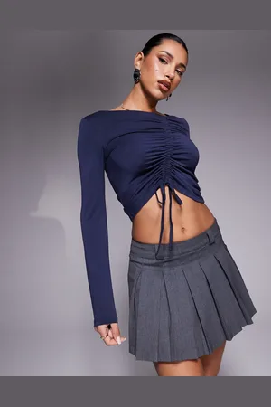 ASOS – Weiches Oberteil in Tintenblau mit asymmetrischer Raffung vorn und weiten, langen Ärmeln