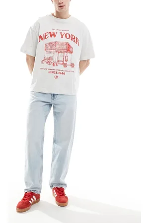 Bershka – Gerade geschnittene Jeans in Hellblau im Stil der 90er