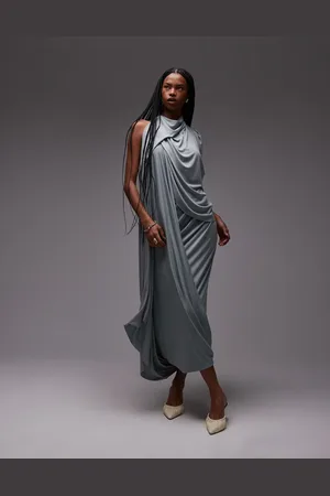 ASOS – Drapiertes Maxikleid aus Modal in Salbeigrün mit One-Shoulder-Träger