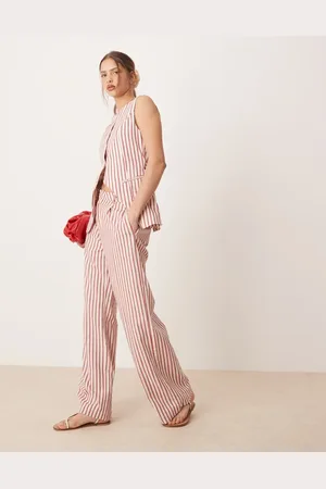 Glamorous – Rot gestreifte Baumwoll-Hose mit niedrigem Bund und geradem Bein, Kombiteil