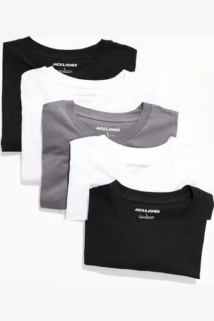 JACK & JONES – 5er-Pack Oversize-T-Shirts in Weiß, Schwarz und Grau