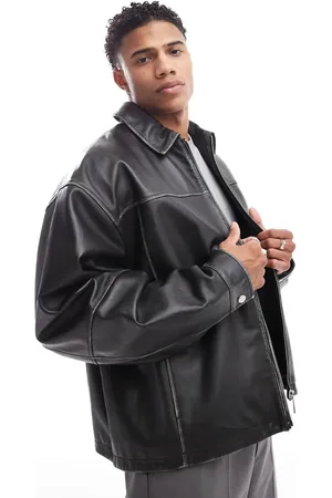 ASOS – Hochwertige Oversize-Harrington-Jacke aus Echtleder in