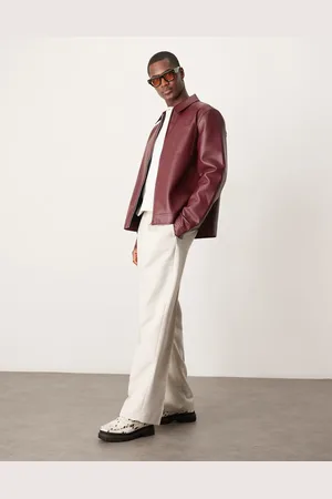 ASOS – Harrington-Jacke aus Kunstleder in Burgunder