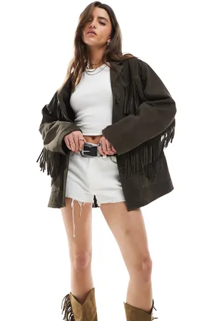 ASOS – Hochwertige Wildleder-Jacke in dunklem Schokobraun mit Fransen