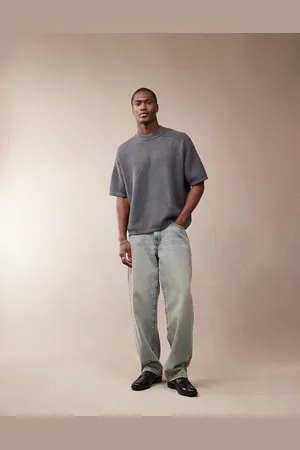 ASOS – Leichtes, strukturiertes Strick-T-Shirt in Anthrazitgrau mit kastiger Oversize-Passform