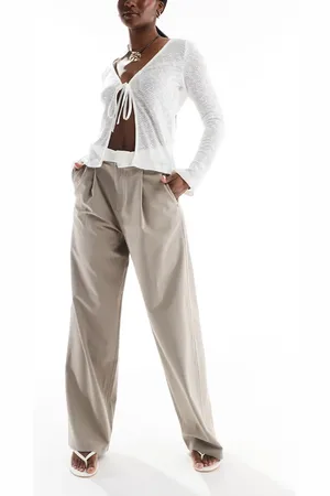 Stradivarius – Elegante Hose in Beige mit umgeschlagenem Bund