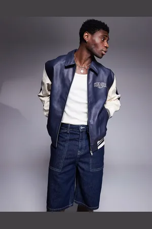 ASOS – Oversize-Motocross-Jacke aus Kunstleder in mit Kontrastärmeln