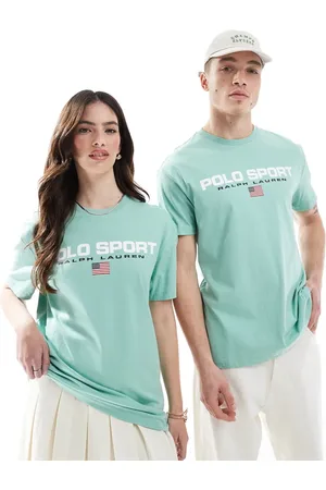 Ralph Lauren – Sport Capsule – Unisex-T-Shirt in Hellgrün mit klassischem Oversize-Schnitt und großem Flaggen-Logo auf der Brust