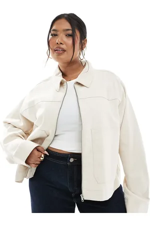 ASOS ASOS DESIGN Curve – Twill-Jacke in Steinbeige mit Kragen