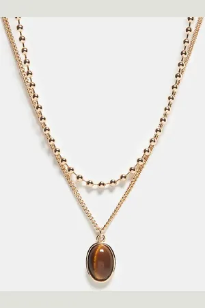 Reclaimed – 2-reihige Unisex-Halskette in Goldoptik mit Kugeldetails und Anhänger